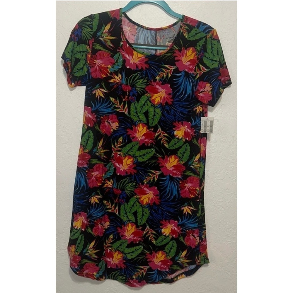 Bobbie Brooks short‎ sleeve Lounge dress Sleepshirt Gown Tropical Floral S 4/6